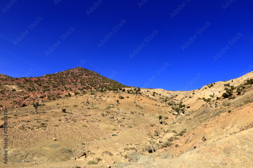View on a mountain in the High Atlas is a mountain range in central Morocco, North Africa, the highest part of the Atlas Mountains