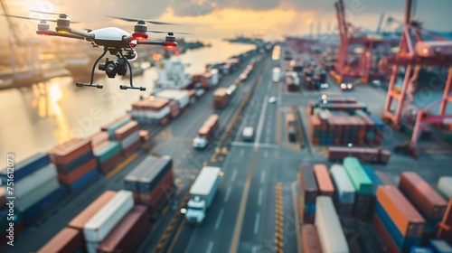 Free Flow of Logistics illustrates a global logistics network with autonomous drones and vehicles ensuring timely deliveries