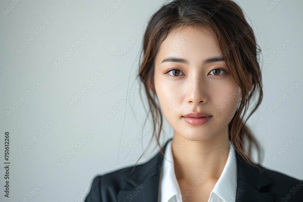 Experience the realism of a beautiful Asian businesswoman portrayed against a pure white background, with meticulous clarity and sharpness, tailored for an impactful business banner design Experience the realism of a beautiful Asian businesswoman portrayed against a pure white background, with meticulous clarity and sharpness, tailored for an impactful business banner design