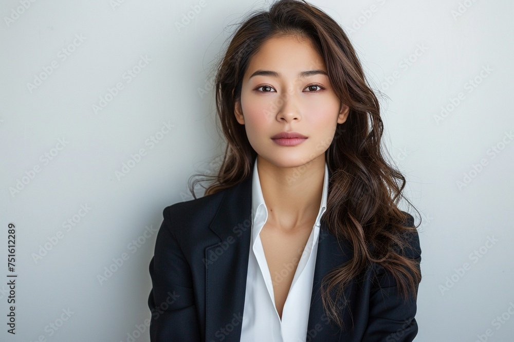 Experience the realism of a beautiful Asian businesswoman portrayed against a pure white background, with meticulous clarity and sharpness, tailored for an impactful business banner design Experience the realism of a beautiful Asian businesswoman portrayed against a pure white background, with meticulous clarity and sharpness, tailored for an impactful business banner design