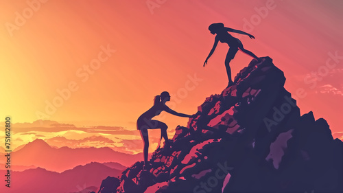 Person conquering a mountain summit at sunset, surrounded by the beauty of nature, capturing the essence of solitude and triumph in outdoor adventure