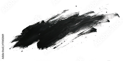 Black ink brush stroke, Black brush splashes isolated on transparent png.	