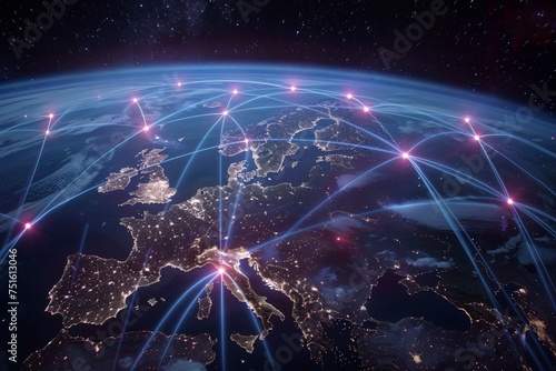 Internet in the Sky visualizes a world connected by high speed satellite internet linking remote areas to global networks photo