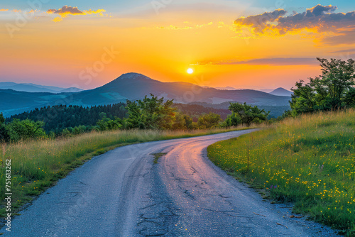 Wallpaper Mural Mountain road at colorful sunset in summer. Torontodigital.ca