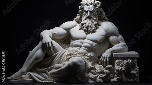 Sculpture classique d'un dieu mythologique en pose puissante