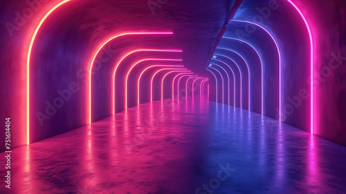 Neon Tunnel Glowing with Tube Streak of Bright Colored Lights