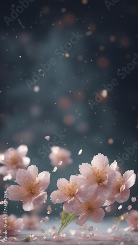 Vertical pink daisy flower background on magical bokeh backdrop with copy space for text placement, wild flowers in bloom, pastel colors, studio scene