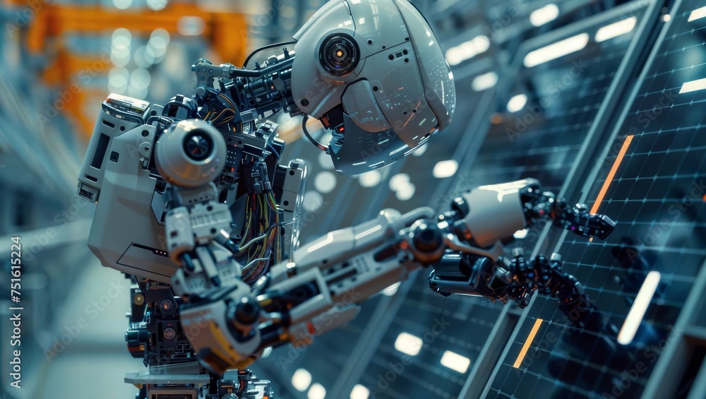 Fototapeta premium AI Assistant: A robot stands in a room, representing the growing potential of artificial intelligence.