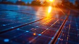 Sunset Solar Panels: A close-up of a street with solar panels bathed in the warm glow of a sunset.