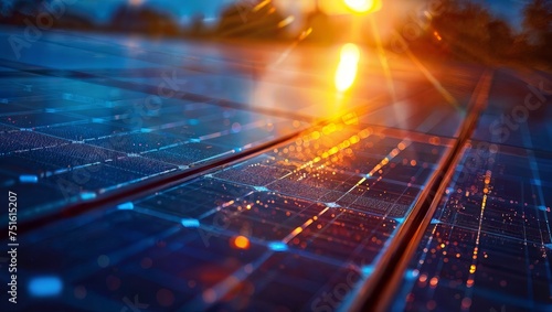 Sunset Solar Panels: A close-up of a street with solar panels bathed in the warm glow of a sunset.