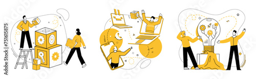 Cooperative work vector illustration. Corporate synergy thrives on foundation teamwork, communication, and unity The cooperative work metaphor paints picture successful and thriving business