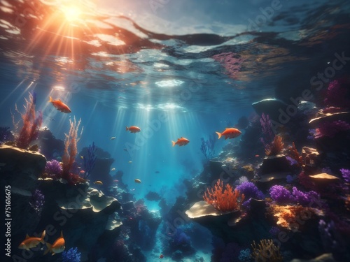 "Sunset Symphony: Enchanting Underwater Fantasy Landscape"