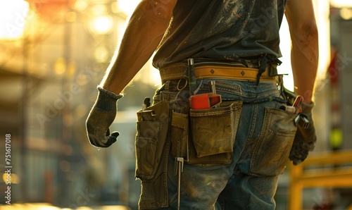 Worker with tools in denim jeans