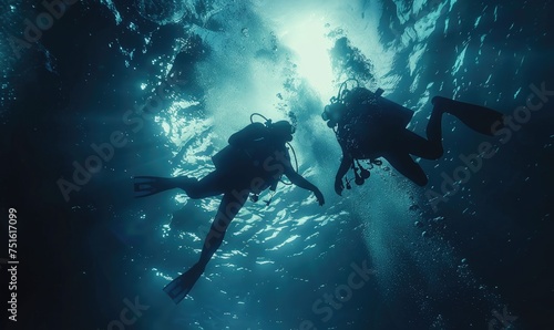 Underwater diver exploring the ocean depths photo