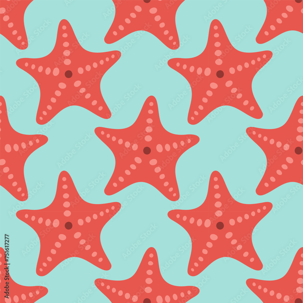 Starfish seamless pattern. Trendy pattern of starfish for wrapping paper, wallpaper, stickers, notebook cover.
