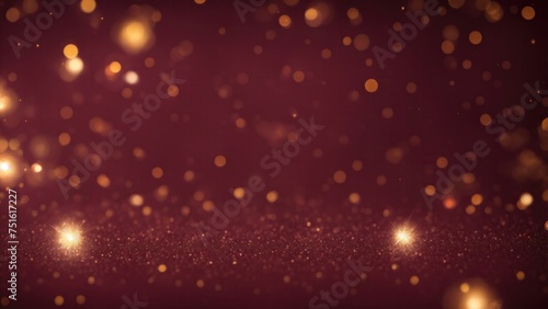 Maroon and gold bokeh with elegant sparkling particles on dark background