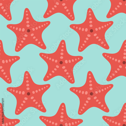 Starfish seamless pattern. Trendy pattern of starfish for wrapping paper, wallpaper, stickers, notebook cover. © spirka.art