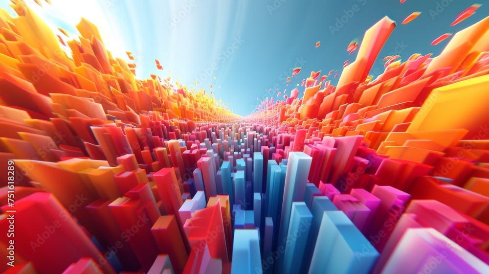 Obraz premium Colorful and Futuristic 3D Cityscape with Geometric Shapes