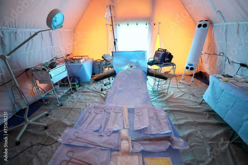 Photos Inside the operating room with a waxwork on the operating table and tools in a f