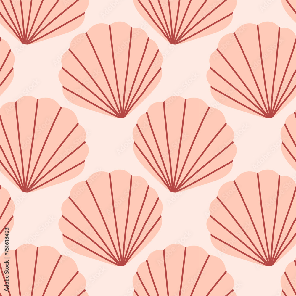 Sea shells seamless pattern. Trendy pattern of seashells for wrapping paper, wallpaper, stickers, notebook cover.