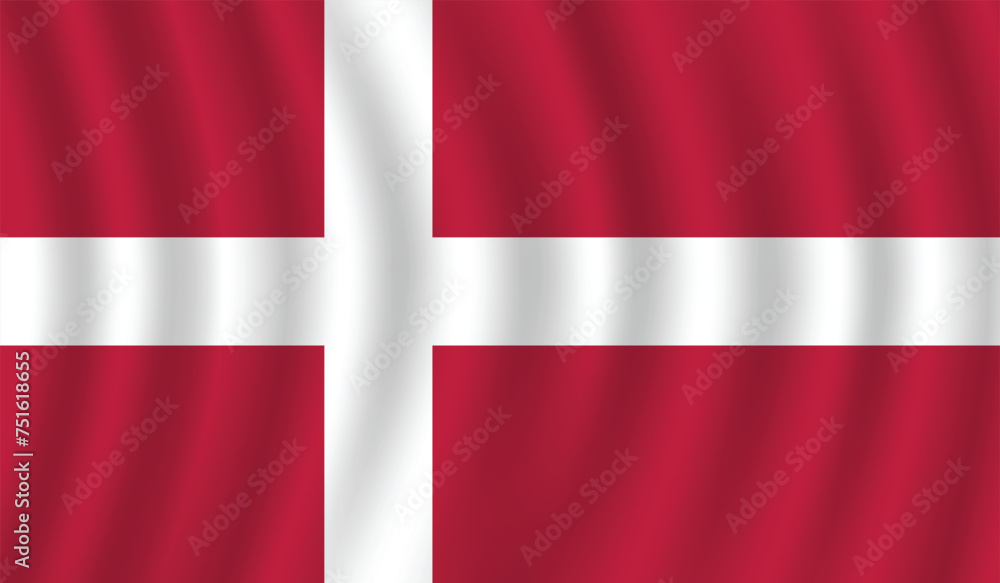 Obraz premium Flat Illustration of Denmark flag. Denmark national flag design. Denmark Wave flag. 