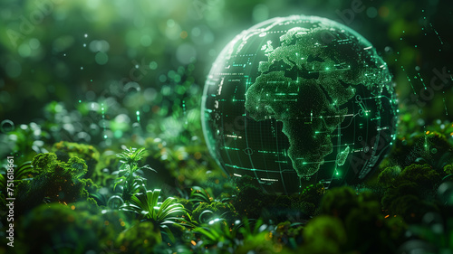 Fototapeta Naklejka Na Ścianę i Meble -  globe surrounded by various symbols of green business strategies