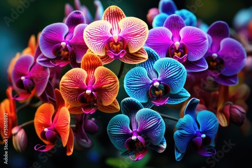 Realistic close up shot of a rainbow orchid. photo close up on amazing fresh aromatic pink blooms  Ai generated