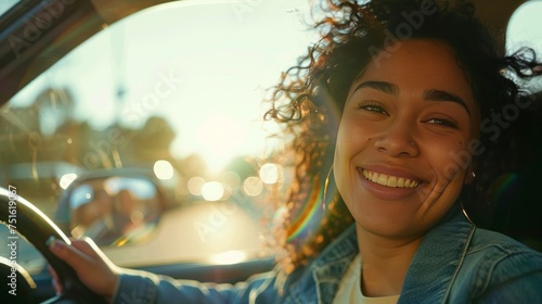 Young hispanic woman smiling confident driving car at street