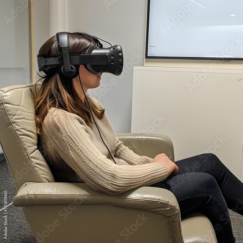 A therapist uses augmented reality to treat phobias immersing patients in their fears in a controlled environment photo