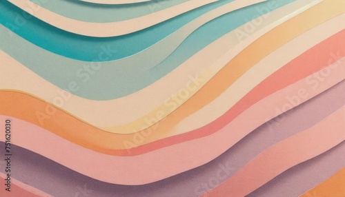 Layers of pastel colored paper with a wavy pattern creating a three-dimensional effect.