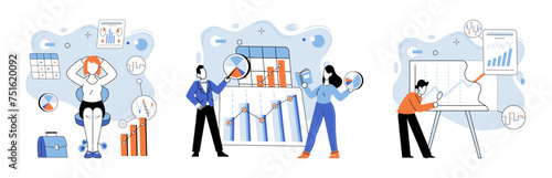 Data analysis. Vector illustration. Analytics enables organizations to make data driven decisions and optimize business processes The banking industry relies on data analysis to detect fraudulent