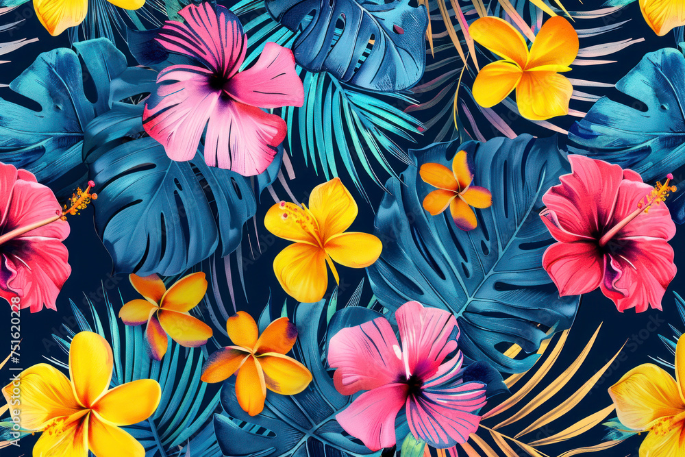 Modern colorful tropical floral pattern. Cute botanical abstract contemporary seamless pattern.