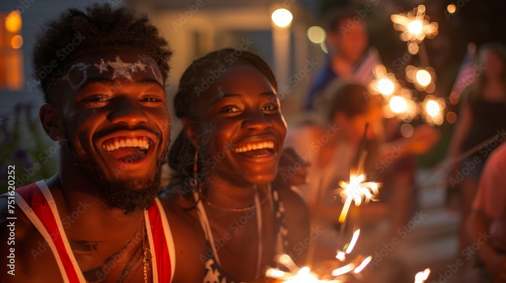 Happy Couple Smiling with Sparklers in Traditional African Art Style