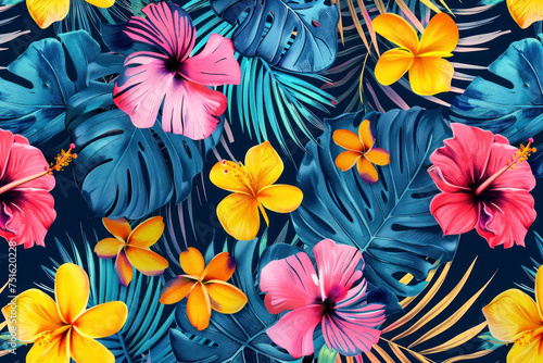 Modern colorful tropical floral pattern. Cute botanical abstract contemporary seamless pattern. © Hunman