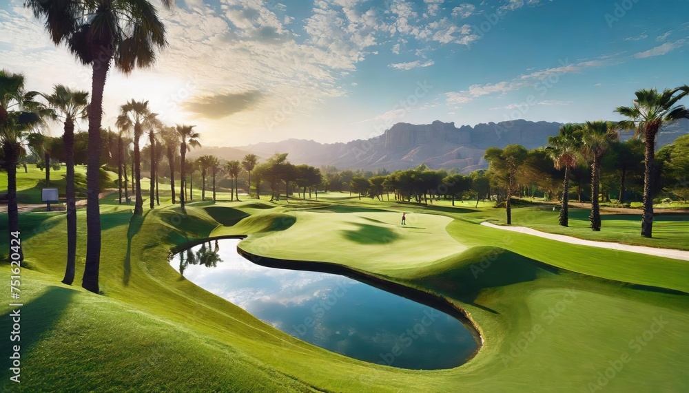 An exquisite 8K photo of a pristine golf course, captured with a Sony camera by an expert 