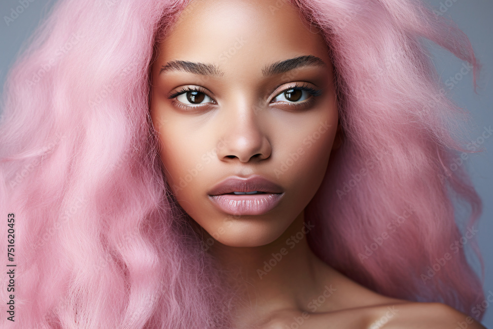 Young pretty afro american woman witt unusual pink dyed hair