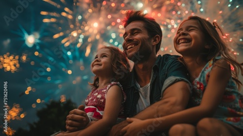 Family Celebrating Fourth of July Holiday with Fireworks