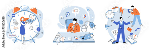 Stress at work vector illustration. Chronic stress and frustration can contribute to development mental health disorders, such as depression The fear failure and constant pressure can increase stress