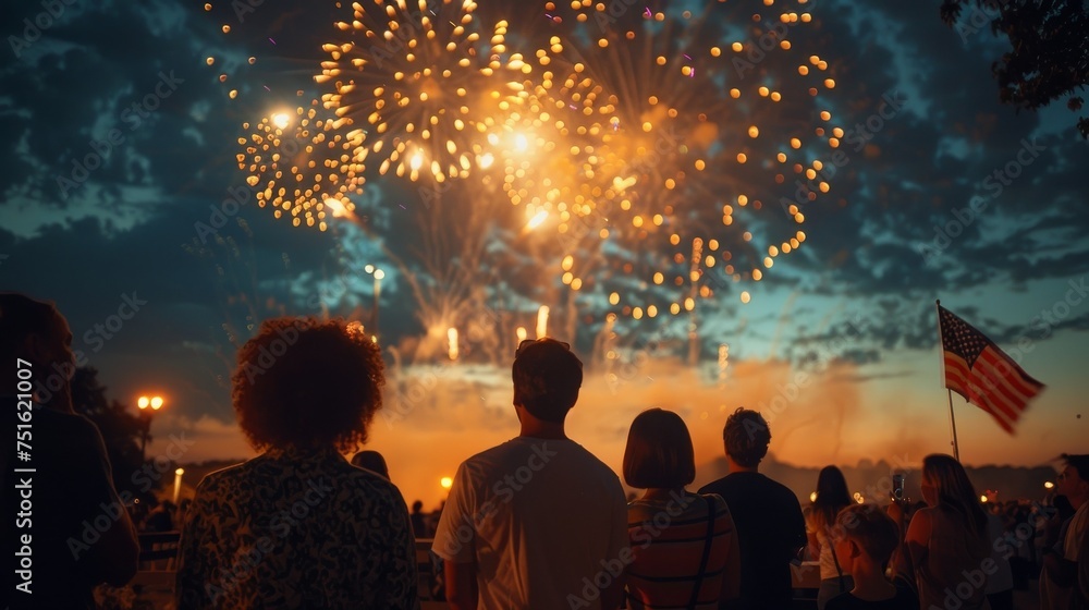 People Gathered to Watch a Vivid Fireworks Show at Night