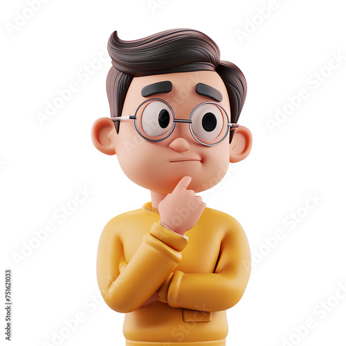 man thinking emoji face character on the transparent background, character