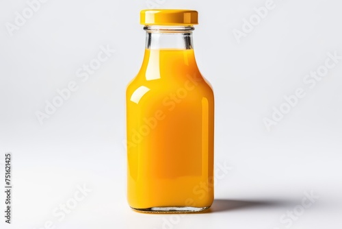 Bottle of fresh orange juice and isolated on white background