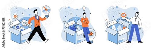 Out of the box idea vector illustration. Learning is fuel powers engine out-of-the-box creativity The minds journey through education opens doors to out-of-the-box solutions Strategic research acts