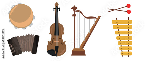 Musical instruments vector. Music instrument hand drawing vector illustration