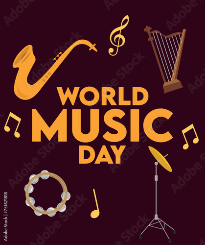 Musical instruments vector. Music instrument hand drawing vector illustration