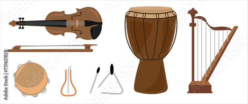 Musical instruments vector. Music instrument hand drawing vector illustration