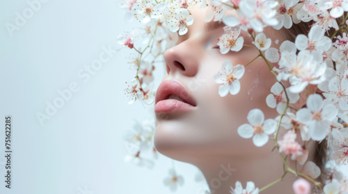 Dreamy Floral Crown on Woman with Closed Eyes