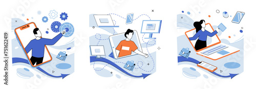 Innovation business vector illustration. Progress, road traveled on journey business development Creative thinking, fuel igniting flame business innovation Intelligence, maestro conducting symphony