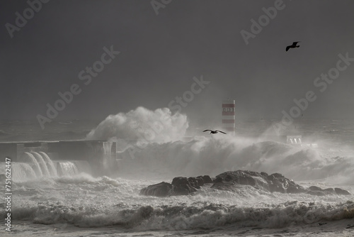 Douro river mouth storm