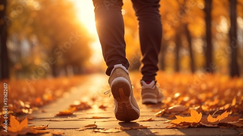 Person Walking on autumn leaves road