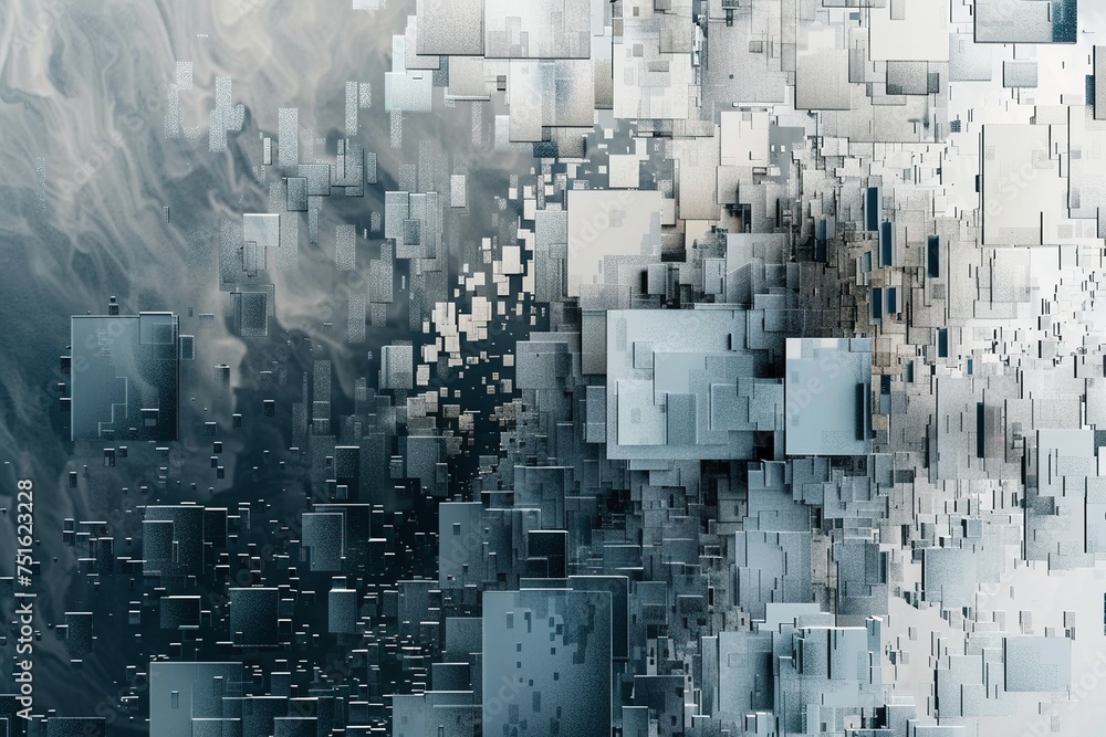digital artistry as grey digital pixelation merges with dynamic pixel ...